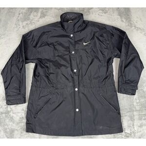 VTG Nike Mens Jacket Medium Black 90s Retro Windbreaker Fleece Lined Full Snap M